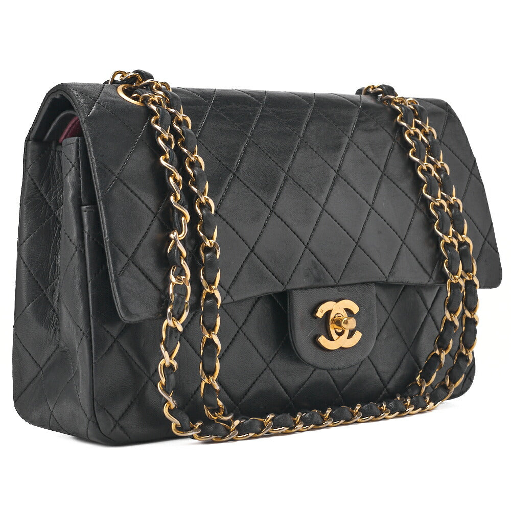 CHANEL Chain Shoulder Bag Matelasse Double Flap Lambskin Black Gold-Tone Hardware Pre-Owned - Vintage La Charme