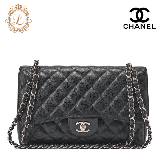 CHANEL Chain Shoulder Bag Deca Matelasse Caviar Skin Black Silver-Tone Hardware Pre-Owned - Vintage La Charme