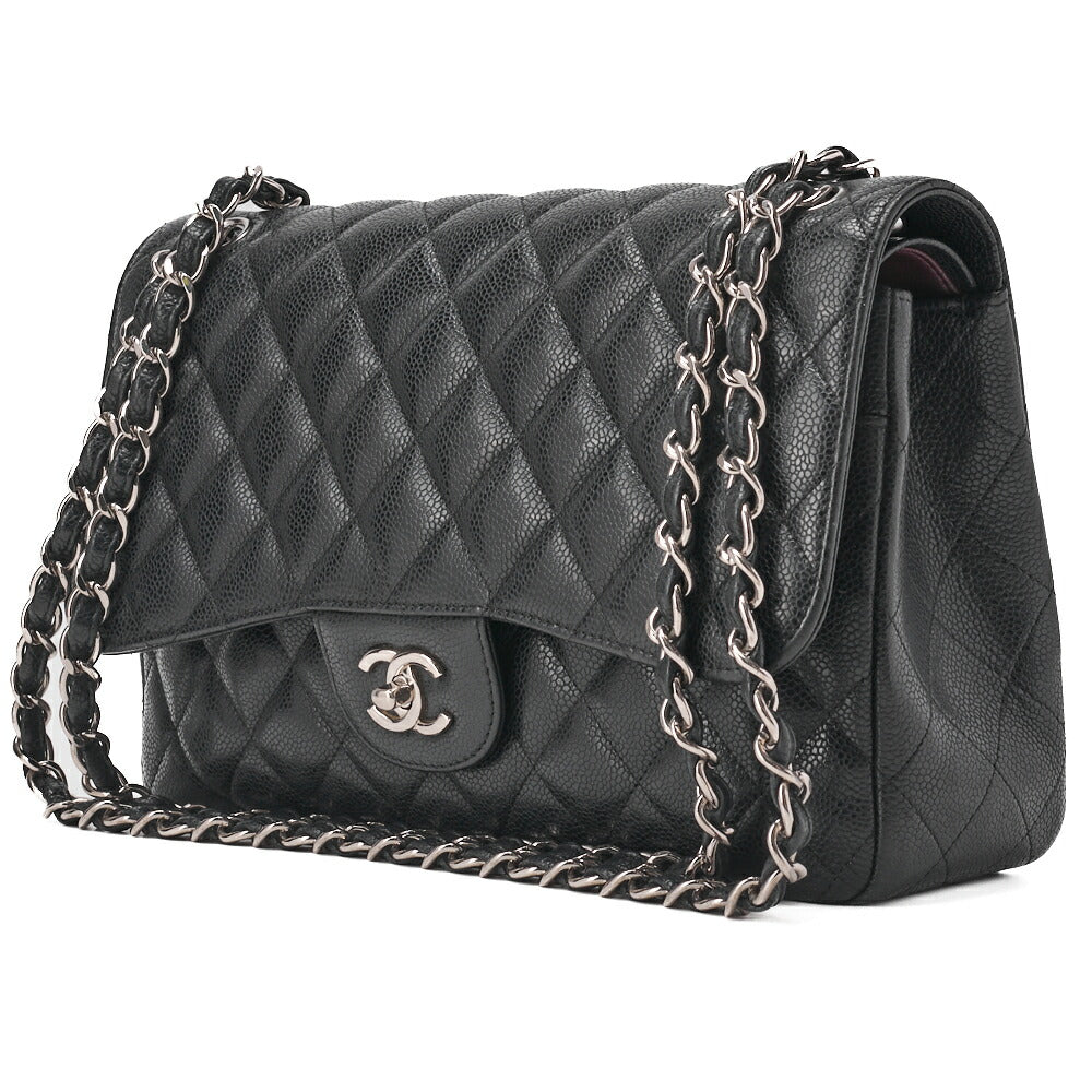 CHANEL Chain Shoulder Bag Deca Matelasse Caviar Skin Black Silver-Tone Hardware Pre-Owned - Vintage La Charme