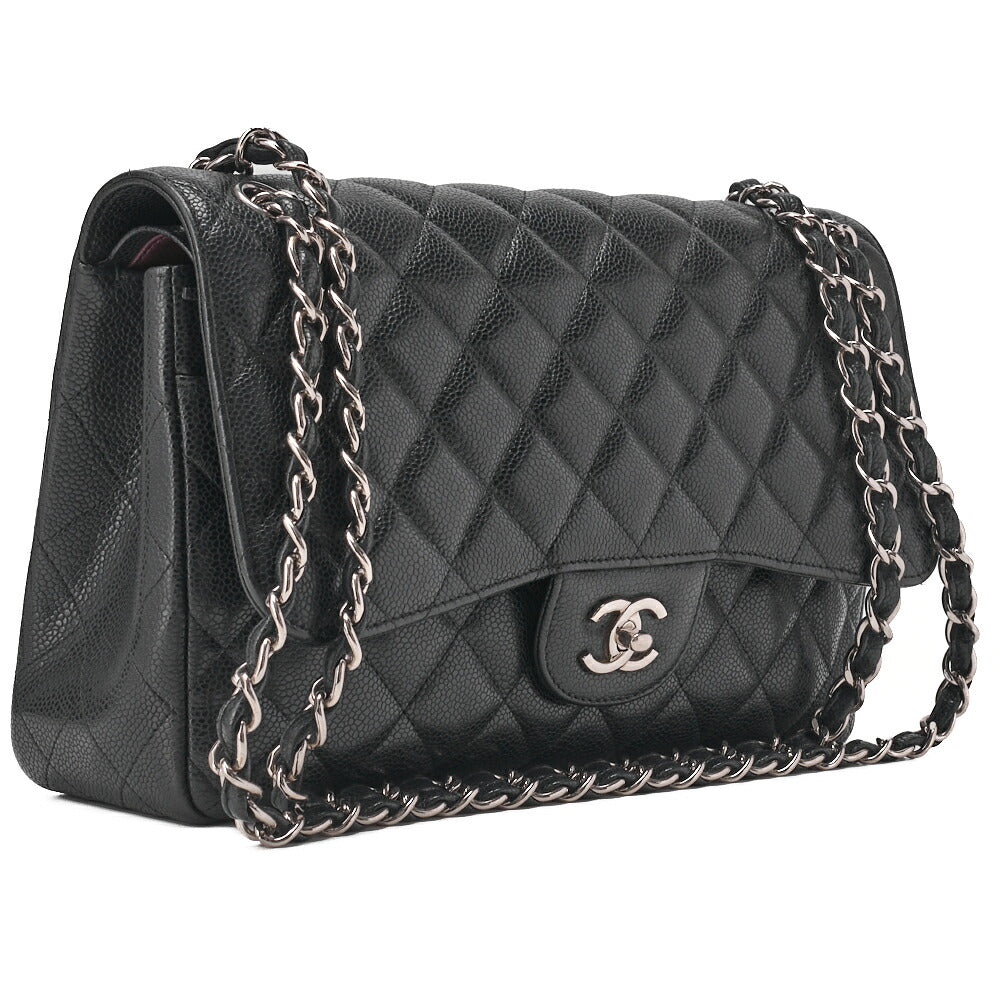 CHANEL Chain Shoulder Bag Deca Matelasse Caviar Skin Black Silver-Tone Hardware Pre-Owned - Vintage La Charme
