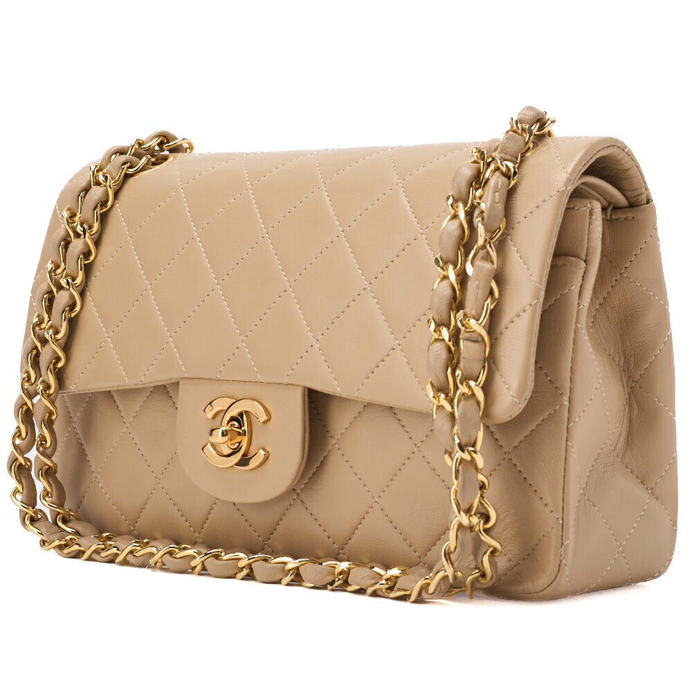 CHANEL Shoulder Bag Matelasse Double Flap Lambskin Beige Gold-Tone Hardware Pre-Owned - Vintage La Charme
