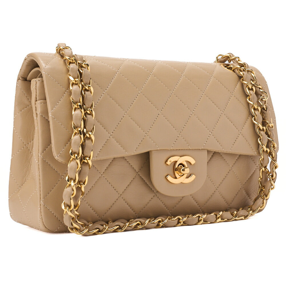 CHANEL Shoulder Bag Matelasse Double Flap Lambskin Beige Gold-Tone Hardware Pre-Owned - Vintage La Charme