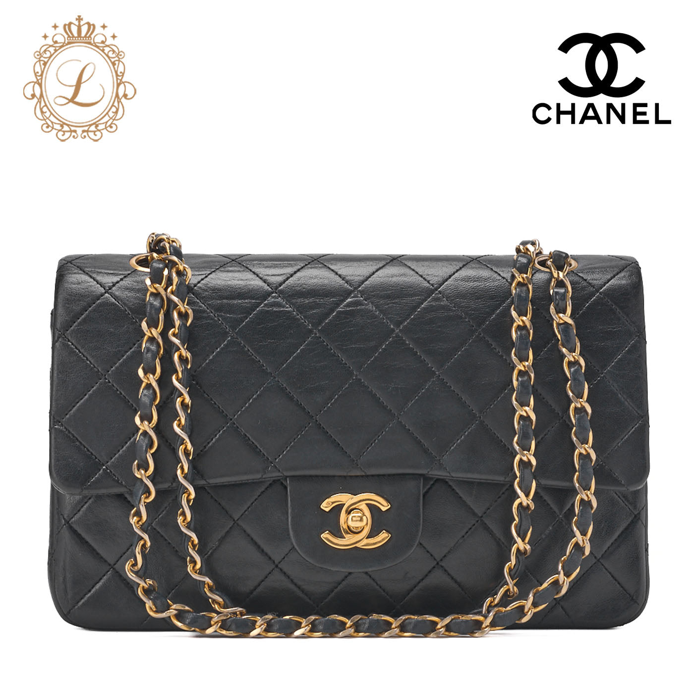 CHANEL Chain Shoulder Bag Matelasse Double Flap Lambskin Black Gold-Tone Hardware Pre-Owned - Vintage La Charme