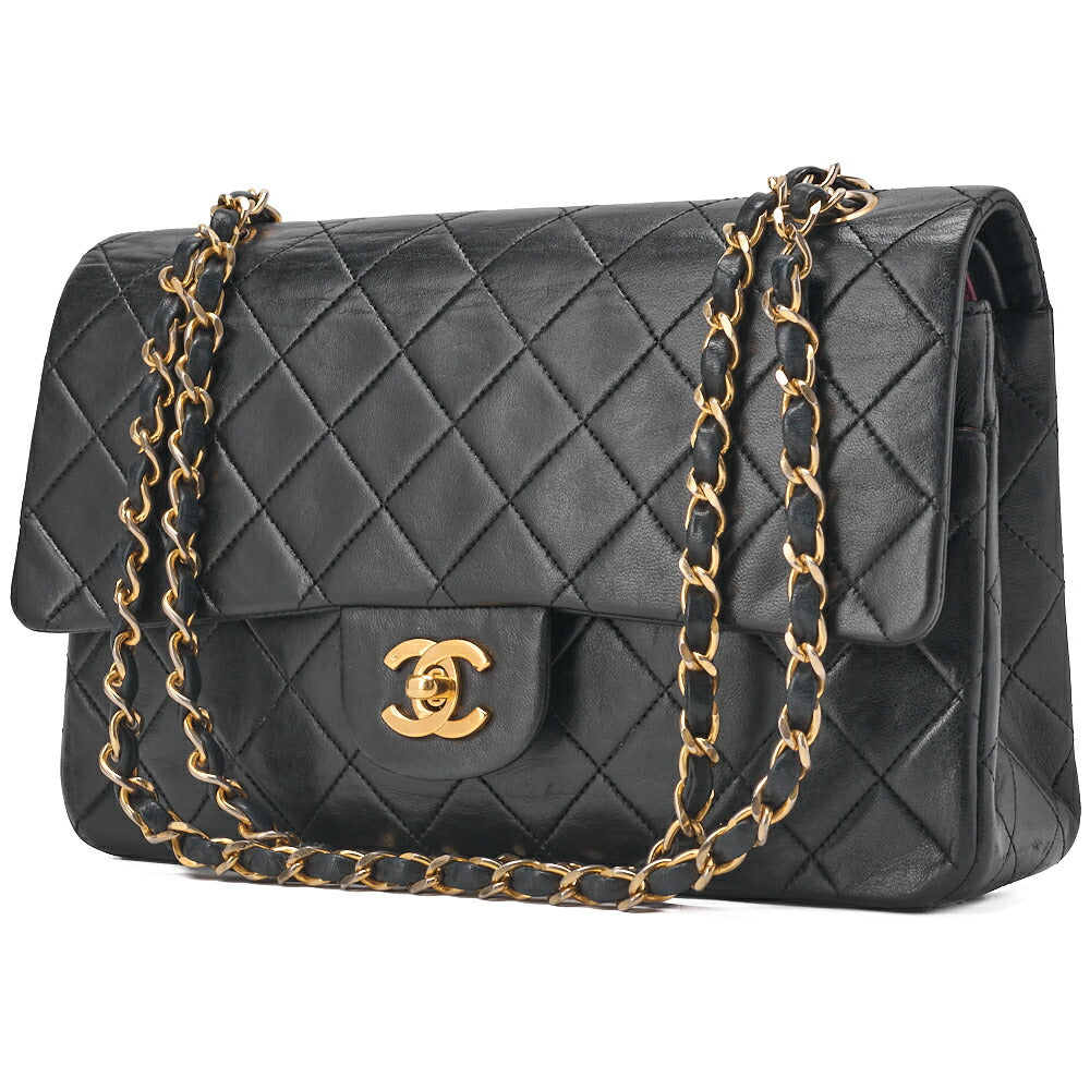 CHANEL Chain Shoulder Bag Matelasse Double Flap Lambskin Black Gold-Tone Hardware Pre-Owned - Vintage La Charme