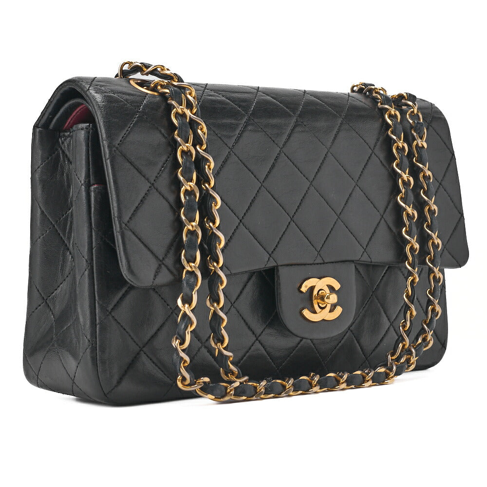 CHANEL Chain Shoulder Bag Matelasse Double Flap Lambskin Black Gold-Tone Hardware Pre-Owned - Vintage La Charme