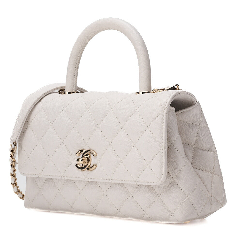 CHANEL Shoulder Bag Handbag Matelasse Coco Handle 2WAY Caviar Skin White Gold-Tone Hardware Pre-Owned - Vintage La Charme