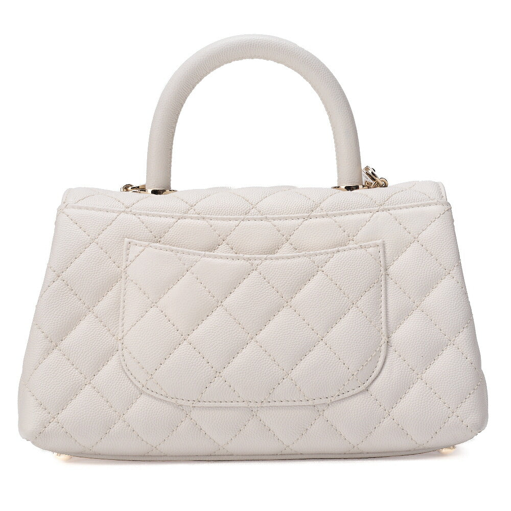 CHANEL Shoulder Bag Handbag Matelasse Coco Handle 2WAY Caviar Skin White Gold-Tone Hardware Pre-Owned - Vintage La Charme