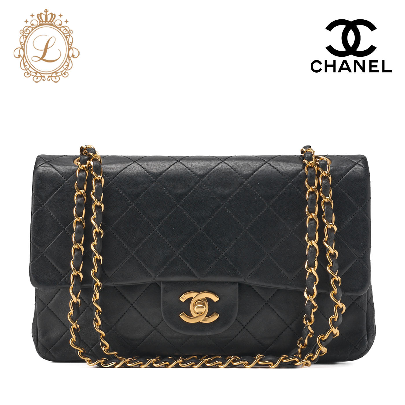 CHANEL Chain Shoulder Bag Matelasse Double Flap Lambskin Black Gold-Tone Hardware Pre-Owned - Vintage La Charme