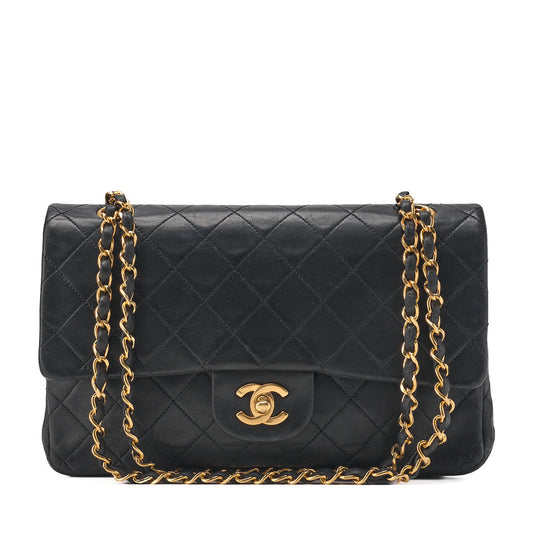 CHANEL Chain Shoulder Bag Matelasse Double Flap Lambskin Black Gold-Tone Hardware Pre-Owned