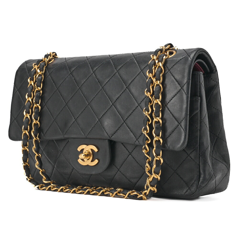 CHANEL Chain Shoulder Bag Matelasse Double Flap Lambskin Black Gold-Tone Hardware Pre-Owned - Vintage La Charme