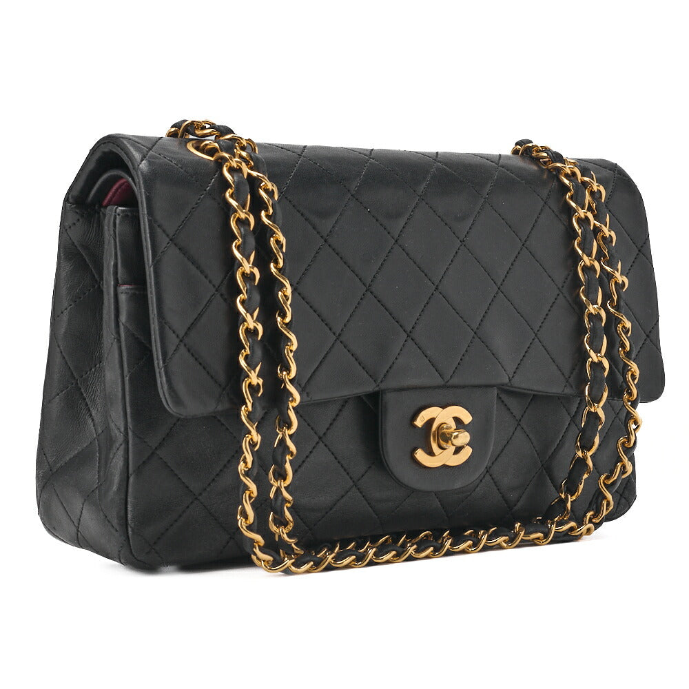 CHANEL Chain Shoulder Bag Matelasse Double Flap Lambskin Black Gold-Tone Hardware Pre-Owned - Vintage La Charme