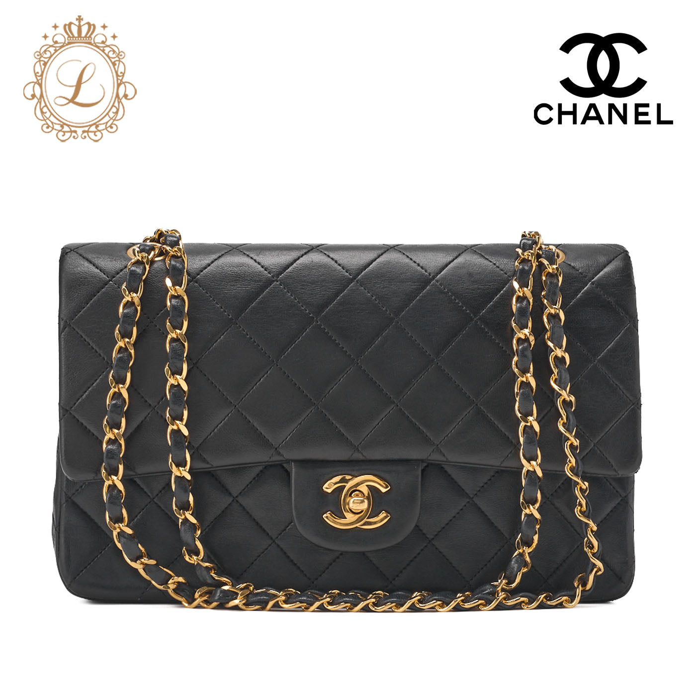CHANEL Chain Shoulder Bag Matelasse Double Flap Lambskin Black Gold-Tone Hardware Pre-Owned - Vintage La Charme