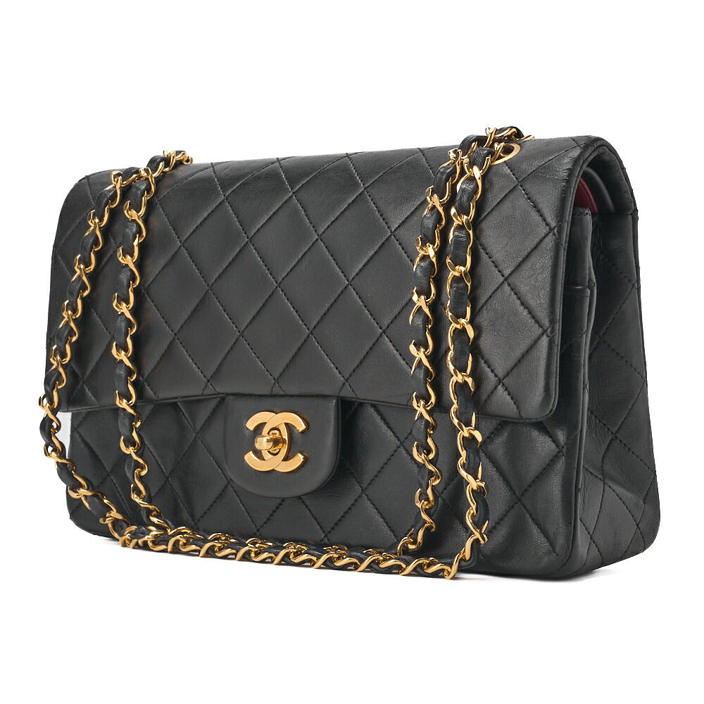 CHANEL Chain Shoulder Bag Matelasse Double Flap Lambskin Black Gold-Tone Hardware Pre-Owned - Vintage La Charme
