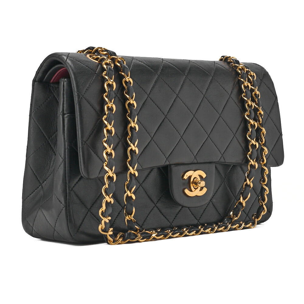 CHANEL Chain Shoulder Bag Matelasse Double Flap Lambskin Black Gold-Tone Hardware Pre-Owned - Vintage La Charme