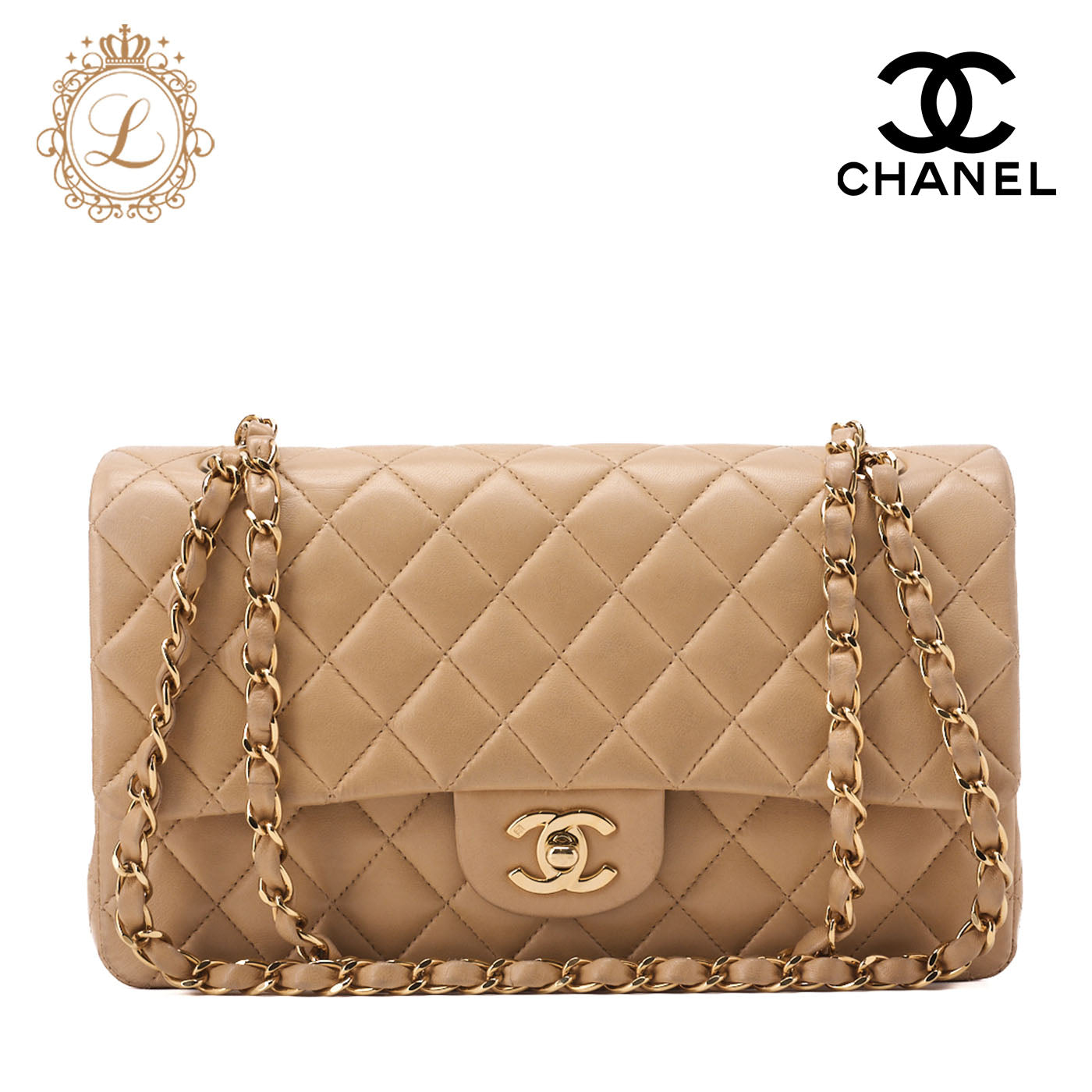 CHANEL Shoulder Bag Matelasse Double Flap Lambskin Beige Gold-Tone Hardware Pre-Owned - Vintage La Charme