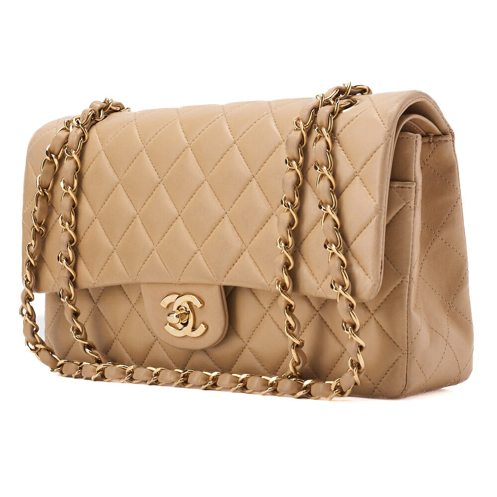 CHANEL Shoulder Bag Matelasse Double Flap Lambskin Beige Gold-Tone Hardware Pre-Owned - Vintage La Charme