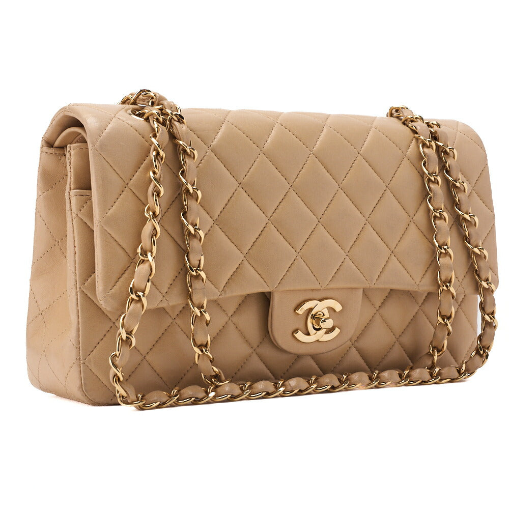 CHANEL Shoulder Bag Matelasse Double Flap Lambskin Beige Gold-Tone Hardware Pre-Owned - Vintage La Charme