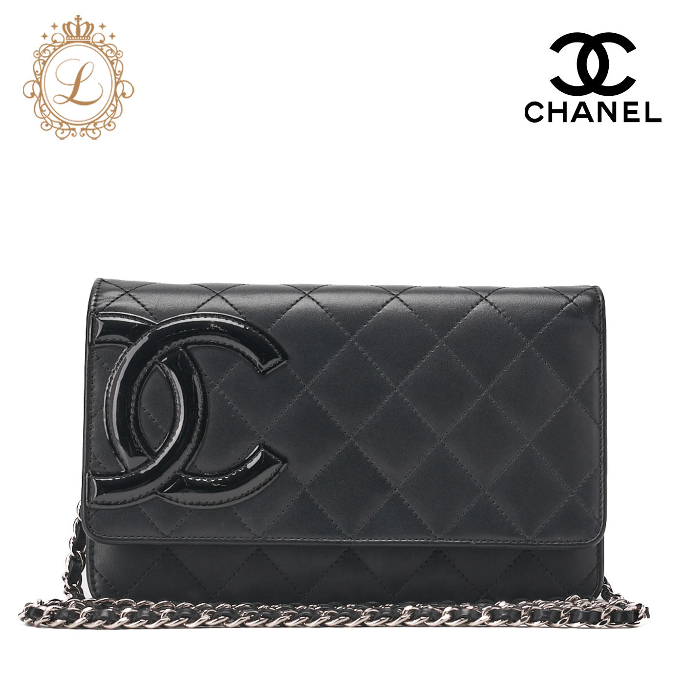 CHANEL Chain Wallet, Cambon Line, Calfskin, Black, Silver-Tone Hardware, Pre-Owned - Vintage La Charme