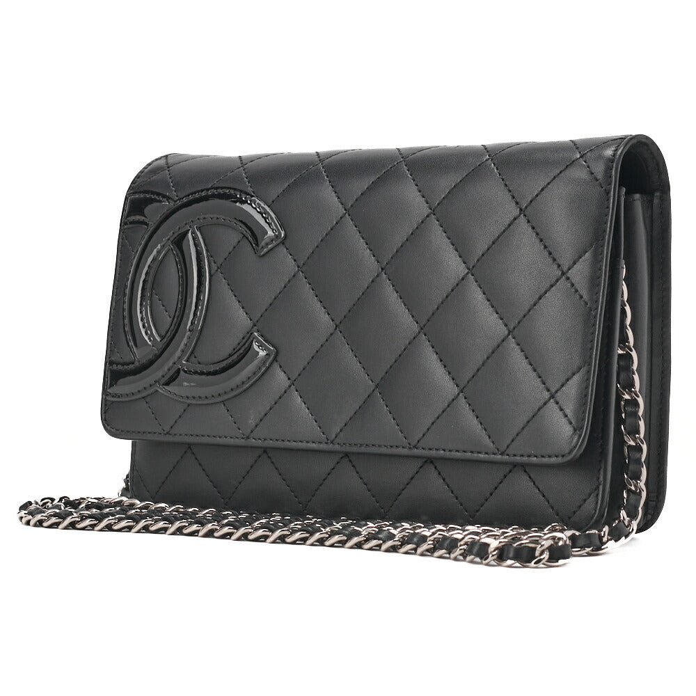 CHANEL Chain Wallet, Cambon Line, Calfskin, Black, Silver-Tone Hardware, Pre-Owned - Vintage La Charme