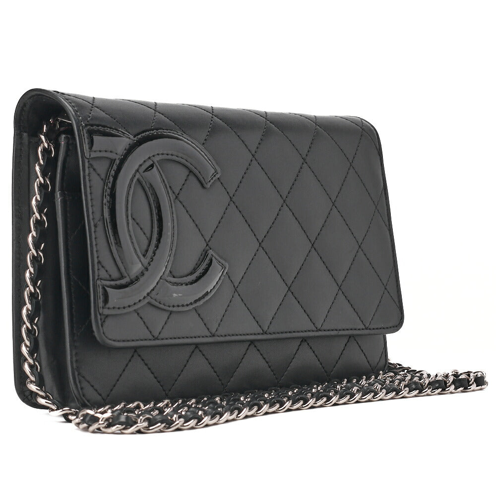 CHANEL Chain Wallet, Cambon Line, Calfskin, Black, Silver-Tone Hardware, Pre-Owned - Vintage La Charme