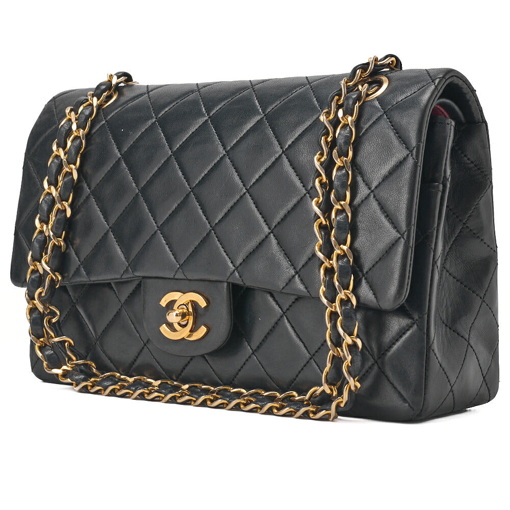 CHANEL Chain Shoulder Bag Matelasse Double Flap Lambskin Black Gold-Tone Hardware Pre-Owned - Vintage La Charme