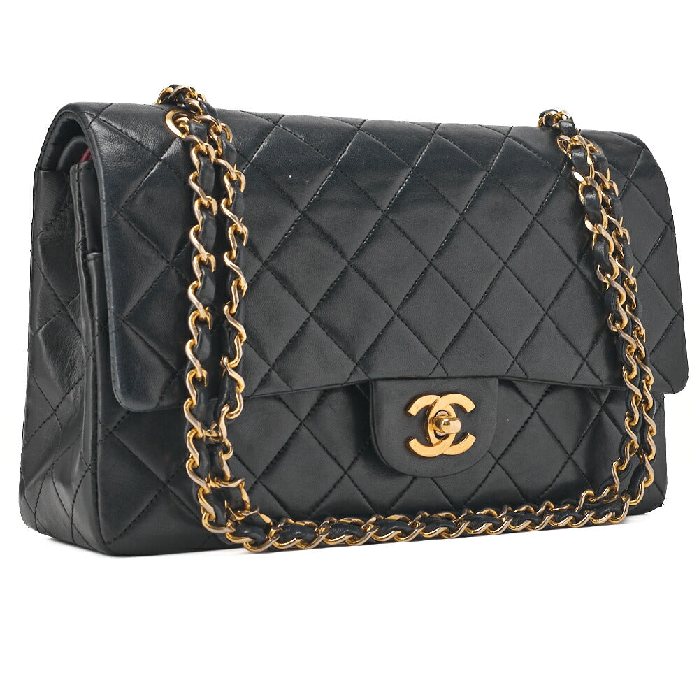 CHANEL Chain Shoulder Bag Matelasse Double Flap Lambskin Black Gold-Tone Hardware Pre-Owned - Vintage La Charme