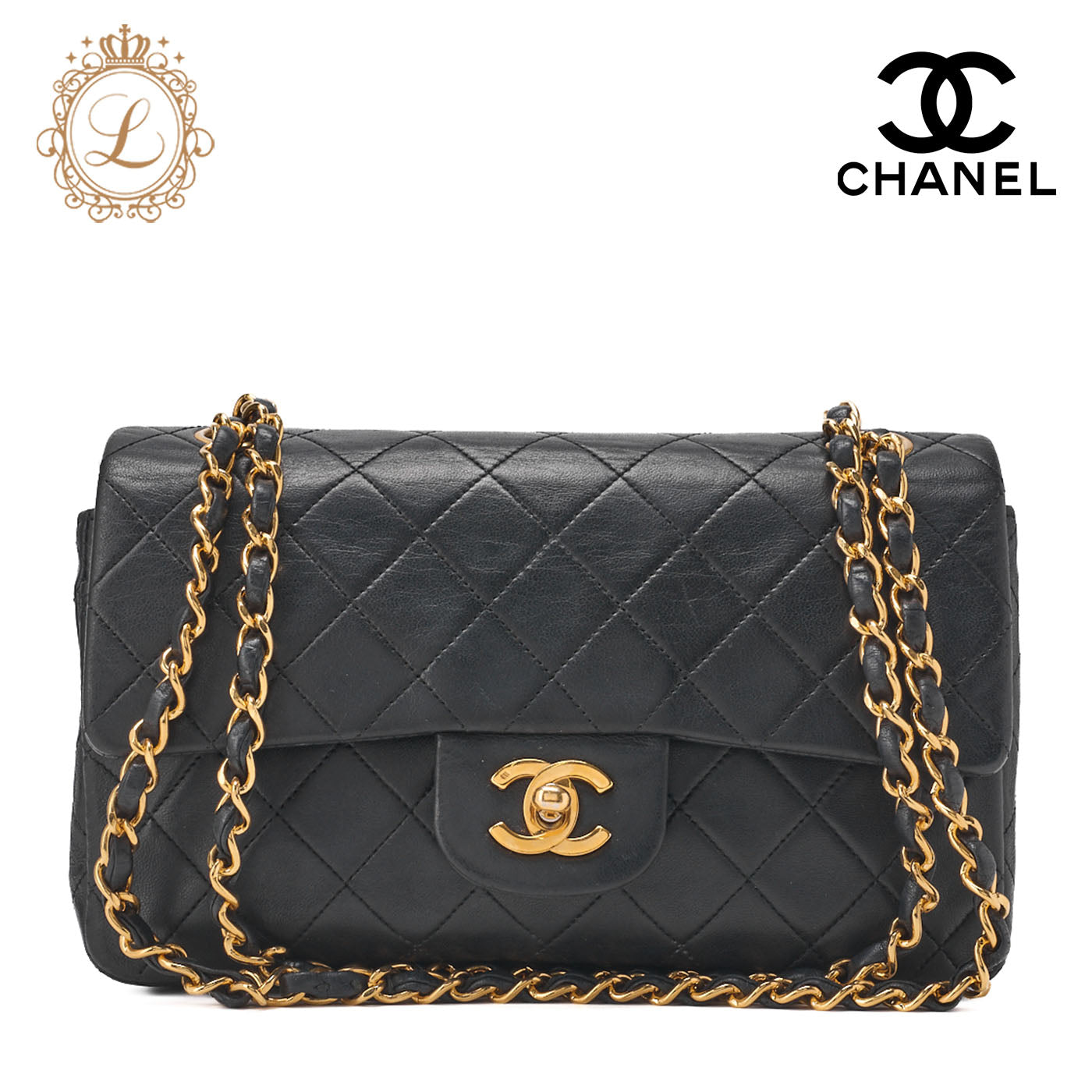 CHANEL Shoulder Bag Matelasse 23 Double Flap Chain Lambskin Black Gold-Tone Hardware Pre-Owned - Vintage La Charme