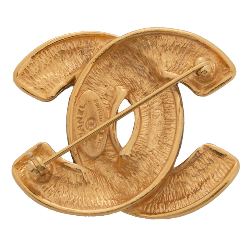 CHANEL Brooch, Coco Mark, Matelasse, Gold Plated, Gold, Gold-Tone Hardware, Pre-Owned - Vintage La Charme