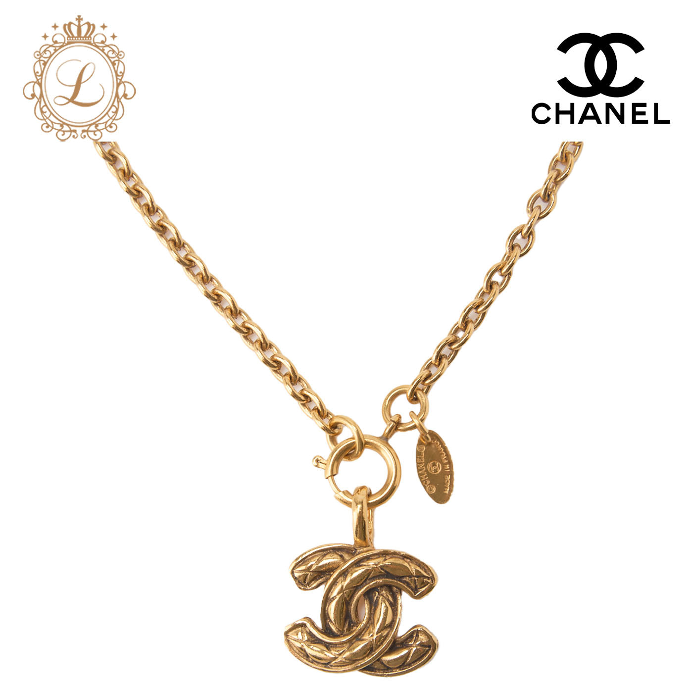 CHANEL Necklace, Coco Mark Matelasse, Gold-Plated, Gold, Gold-Tone Hardware, Pre-Owned - Vintage La Charme