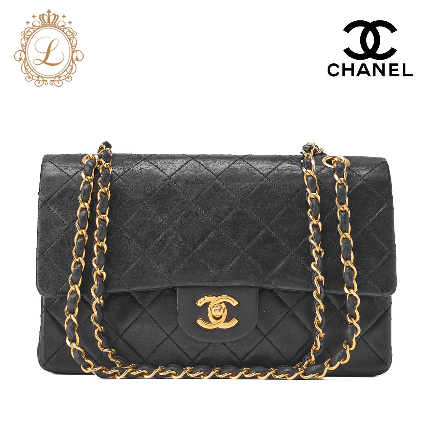 CHANEL Chain Shoulder Bag Matelasse Double Flap Lambskin Black Gold-Tone Hardware Pre-Owned - Vintage La Charme