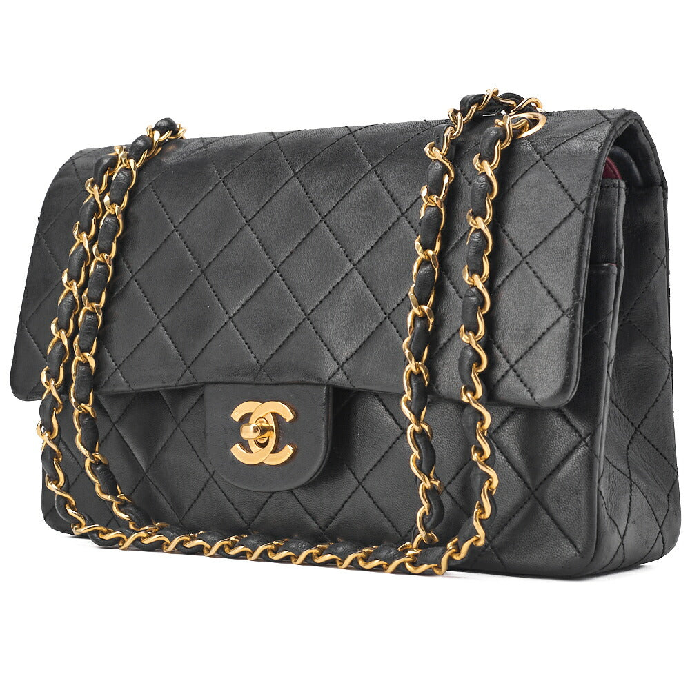 CHANEL Chain Shoulder Bag Matelasse Double Flap Lambskin Black Gold-Tone Hardware Pre-Owned - Vintage La Charme