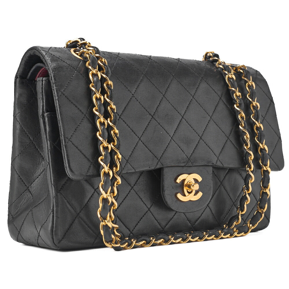 CHANEL Chain Shoulder Bag Matelasse Double Flap Lambskin Black Gold-Tone Hardware Pre-Owned - Vintage La Charme