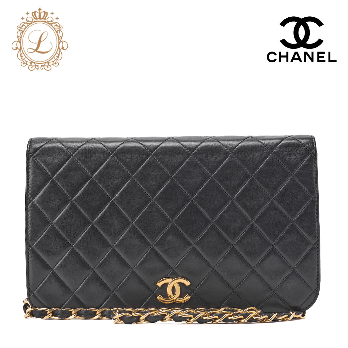 CHANEL Chain Shoulder Bag Matelasse Push Lock Lambskin Black Gold-Tone Hardware Pre-Owned - Vintage La Charme