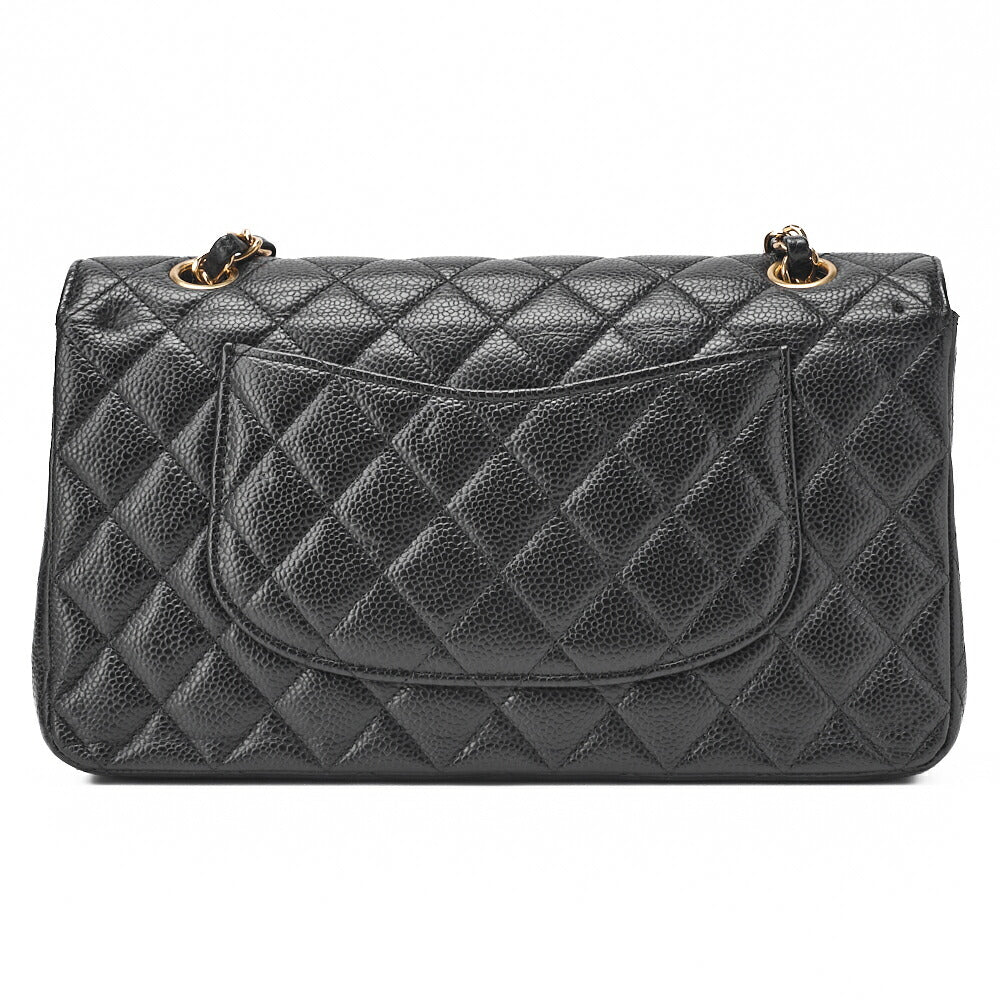 CHANEL Chain Shoulder Bag Matelasse Double Flap Caviar Skin Black Gold-Tone Hardware Pre-Owned - Vintage La Charme