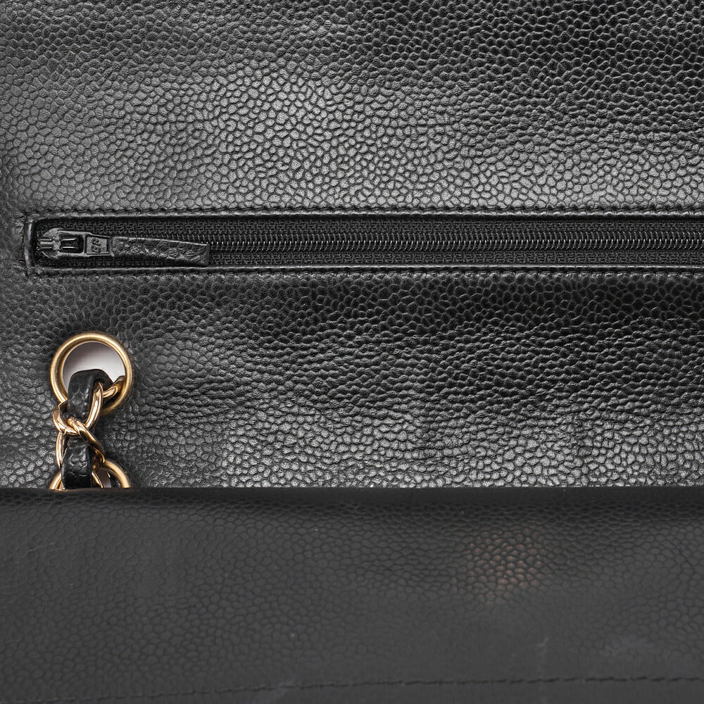 CHANEL Chain Shoulder Bag Matelasse Double Flap Caviar Skin Black Gold-Tone Hardware Pre-Owned - Vintage La Charme