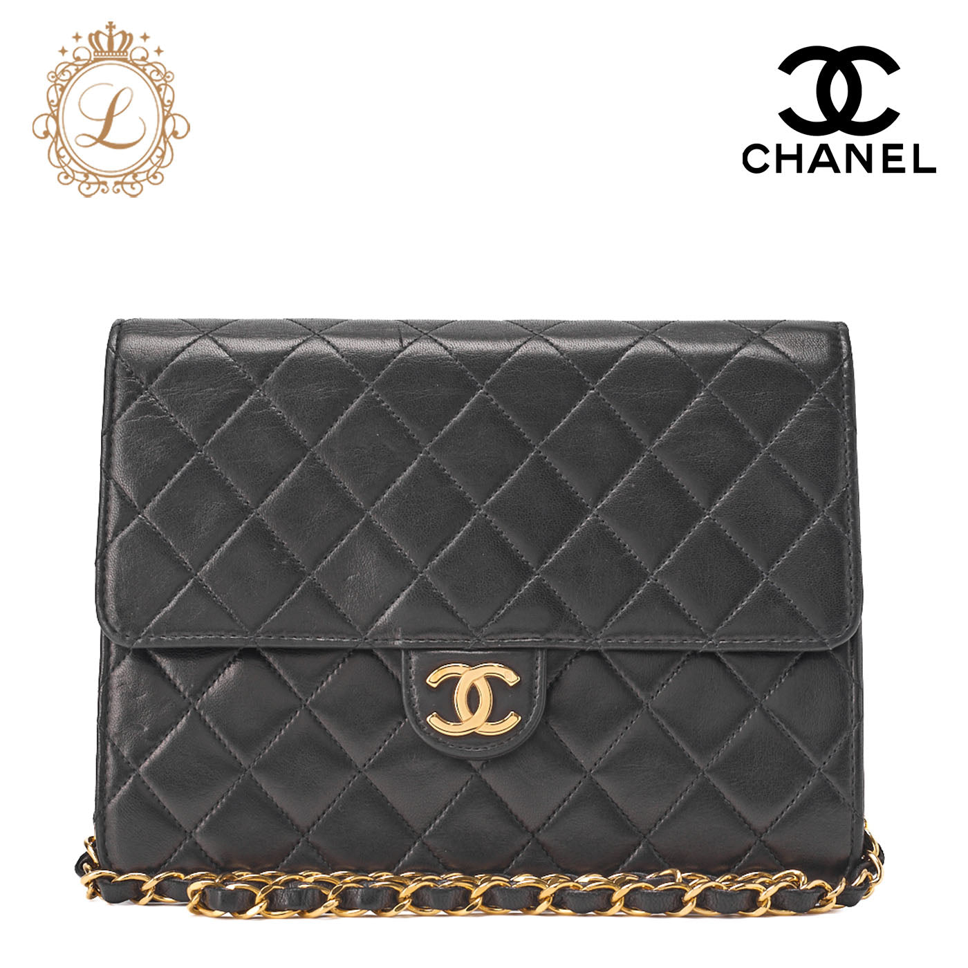 CHANEL Chain Shoulder Bag Matelasse Lambskin Black Gold-Tone Hardware Pre-Owned - Vintage La Charme