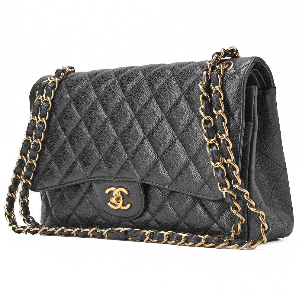 CHANEL Chain Shoulder Bag Deca Matelasse Caviar Skin Black Silver-Tone Hardware Pre-Owned - Vintage La Charme