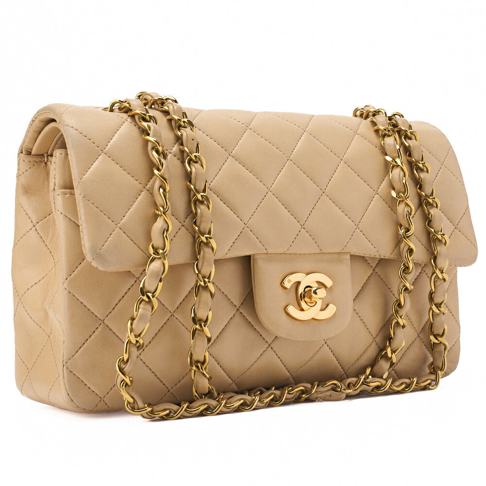 CHANEL Chain Shoulder Bag Matelasse Double Flap Lambskin Beige Gold-Tone Hardware Pre-Owned - Vintage La Charme