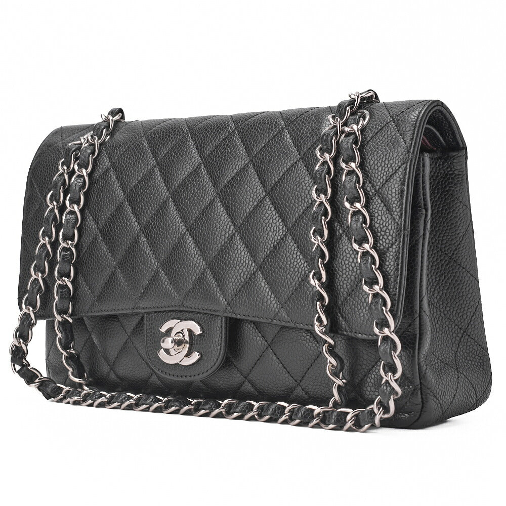 CHANEL Chain Shoulder Bag Matelasse Double Flap Caviar Skin Black Silver-Tone Hardware Pre-Owned - Vintage La Charme