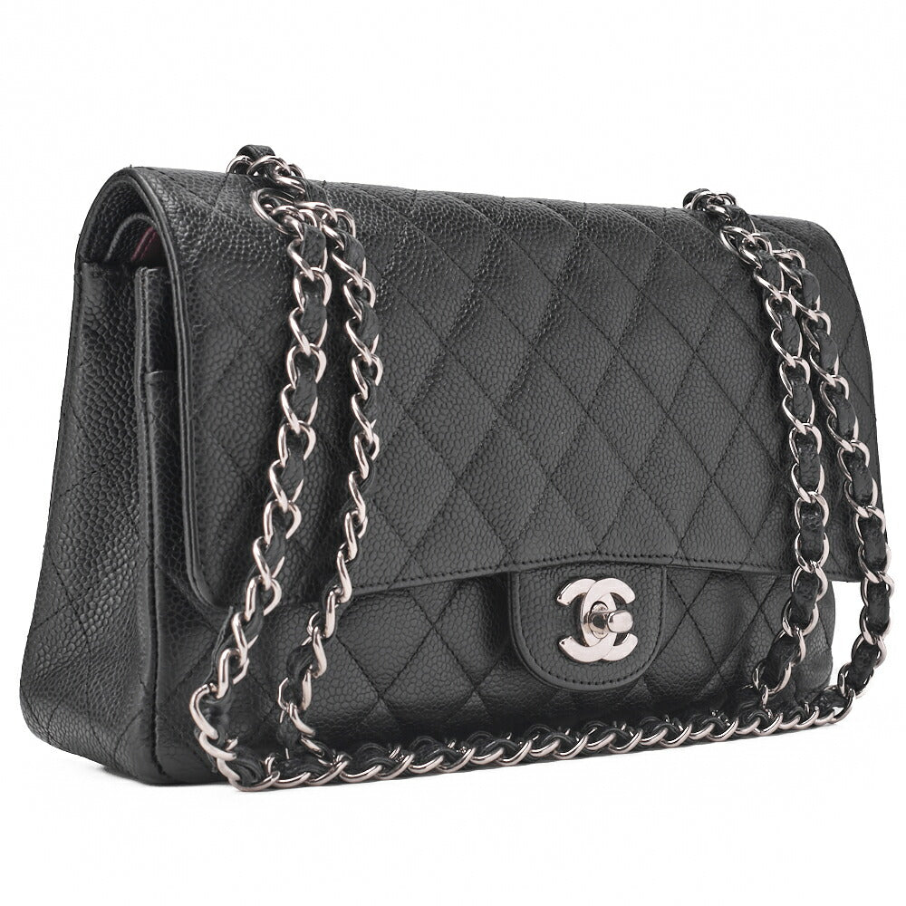 CHANEL Chain Shoulder Bag Matelasse Double Flap Caviar Skin Black Silver-Tone Hardware Pre-Owned - Vintage La Charme