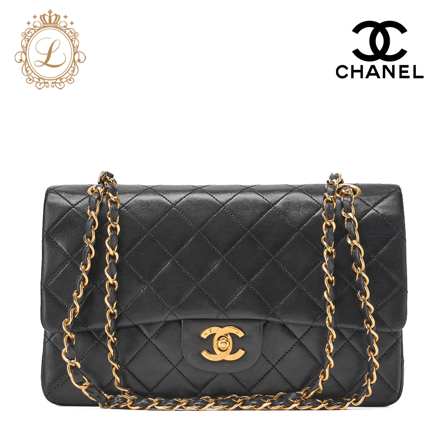 CHANEL Chain Shoulder Bag Matelasse Double Flap Lambskin Black Gold-Tone Hardware Pre-Owned - Vintage La Charme