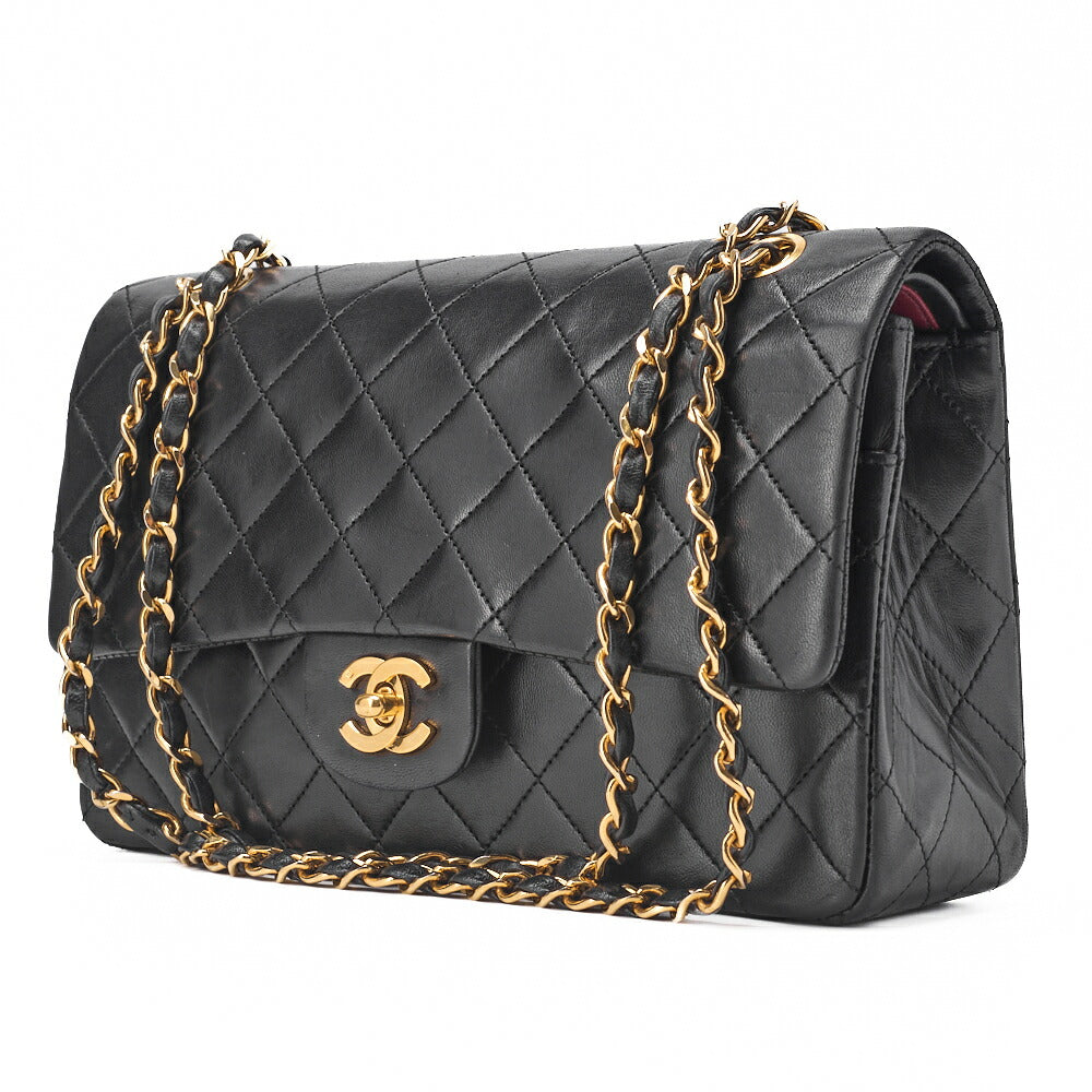 CHANEL Chain Shoulder Bag Matelasse Double Flap Lambskin Black Gold-Tone Hardware Pre-Owned - Vintage La Charme