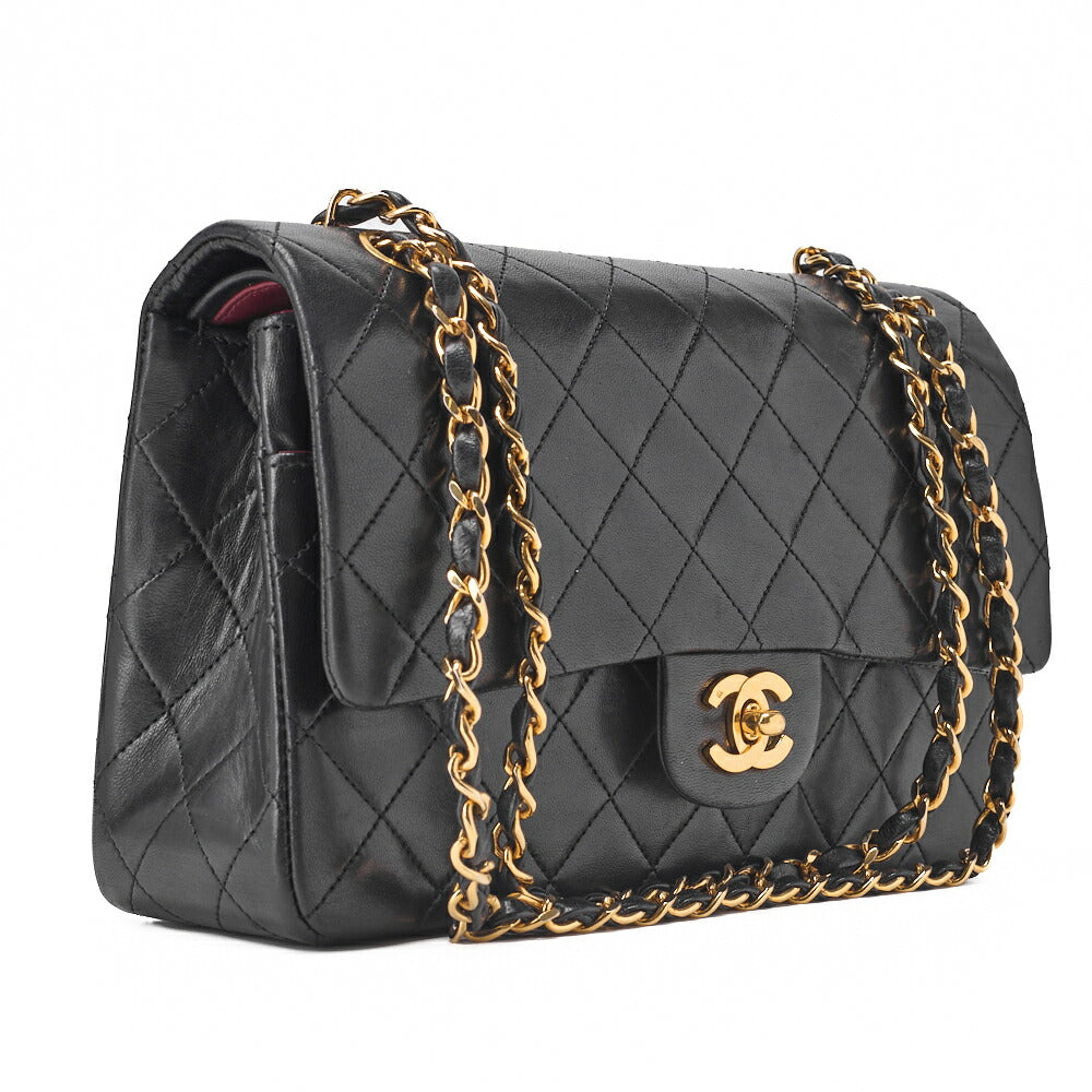 CHANEL Chain Shoulder Bag Matelasse Double Flap Lambskin Black Gold-Tone Hardware Pre-Owned - Vintage La Charme