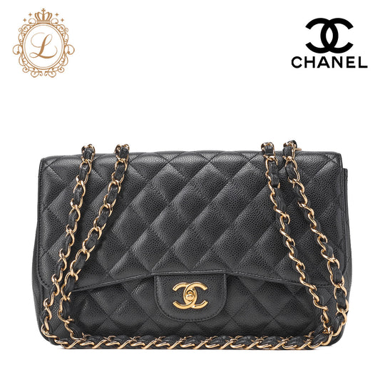 CHANEL Chain Shoulder Bag Big Matelasse Caviar Skin Black Silver-Tone Hardware Pre-Owned - Vintage La Charme