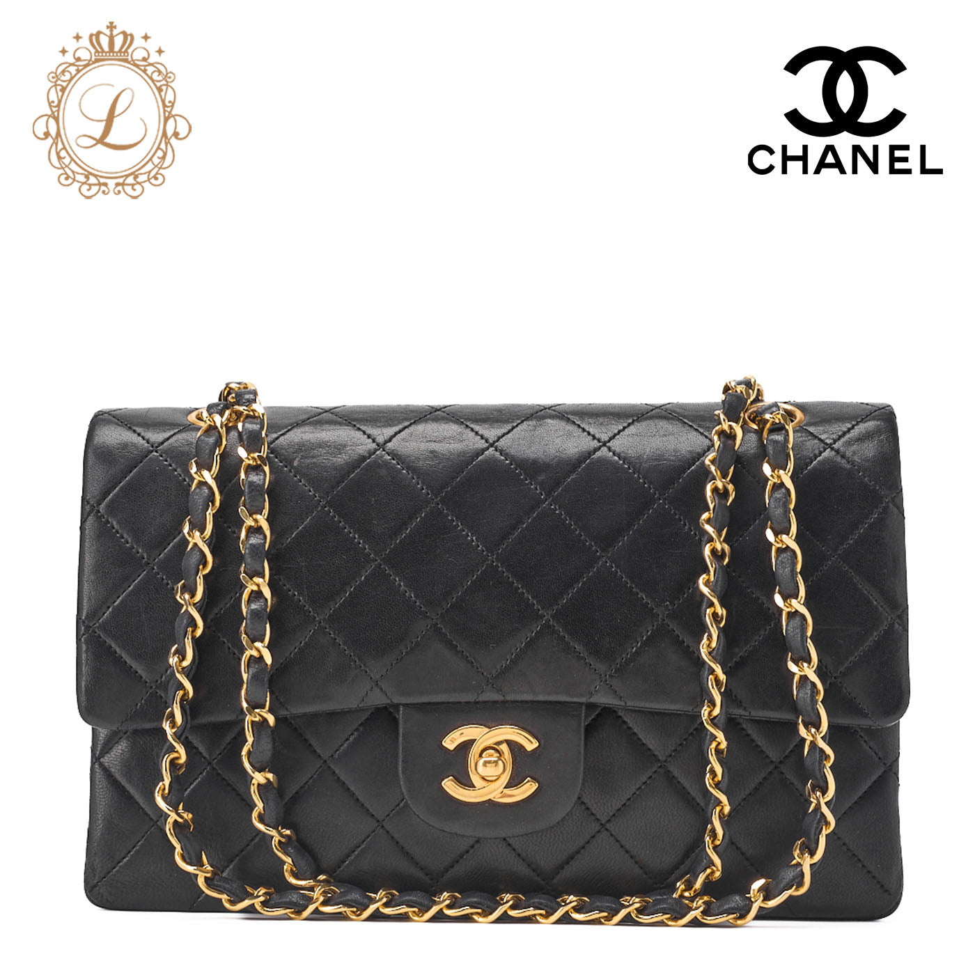 CHANEL Chain Shoulder Bag Matelasse Double Flap Lambskin Black Gold-Tone Hardware Pre-Owned - Vintage La Charme