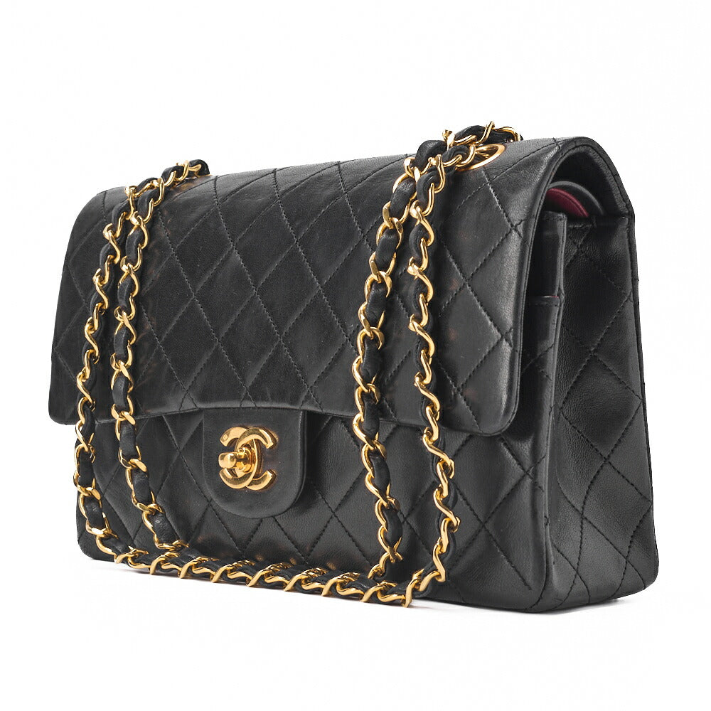 CHANEL Chain Shoulder Bag Matelasse Double Flap Lambskin Black Gold-Tone Hardware Pre-Owned - Vintage La Charme