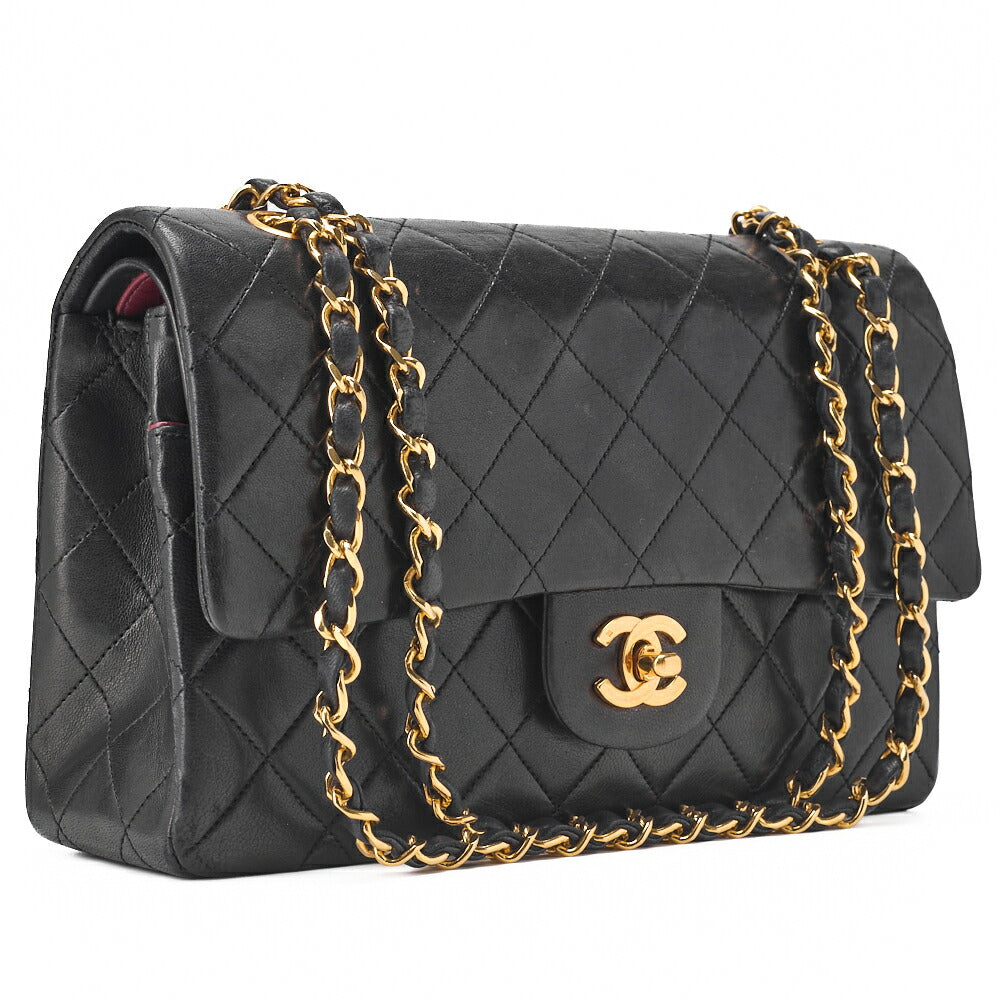 CHANEL Chain Shoulder Bag Matelasse Double Flap Lambskin Black Gold-Tone Hardware Pre-Owned - Vintage La Charme