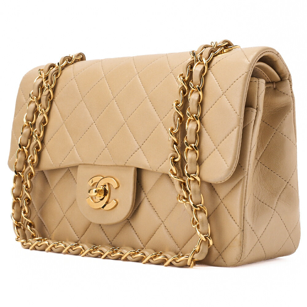 CHANEL Chain Shoulder Bag Matelasse Double Flap Lambskin Beige Gold-Tone Hardware Pre-Owned - Vintage La Charme