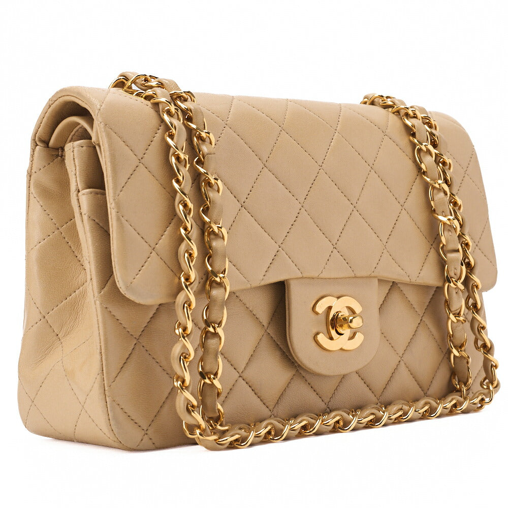 CHANEL Chain Shoulder Bag Matelasse Double Flap Lambskin Beige Gold-Tone Hardware Pre-Owned - Vintage La Charme
