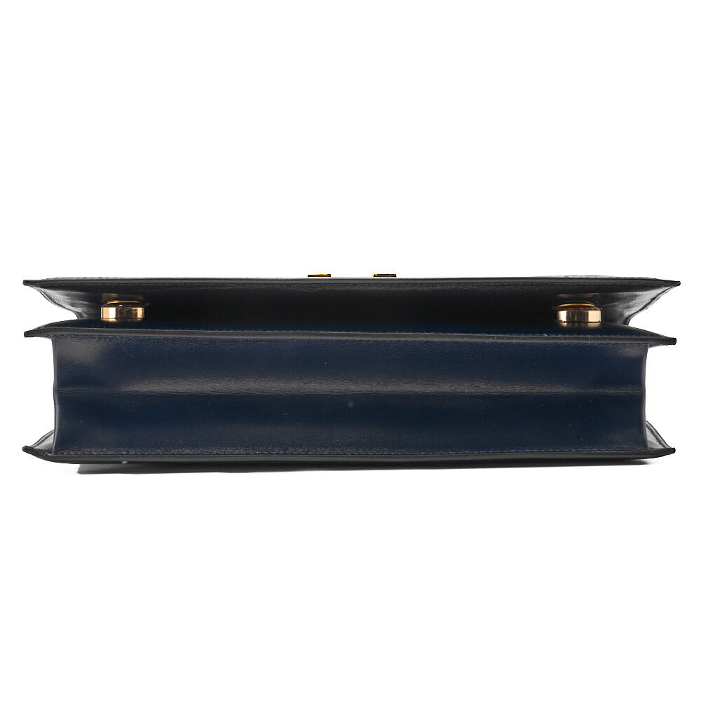 HERMES Shoulder Bag Annie Push Lock Box Calf Navy Gold-Tone Hardware Pre-Owned - Vintage La Charme